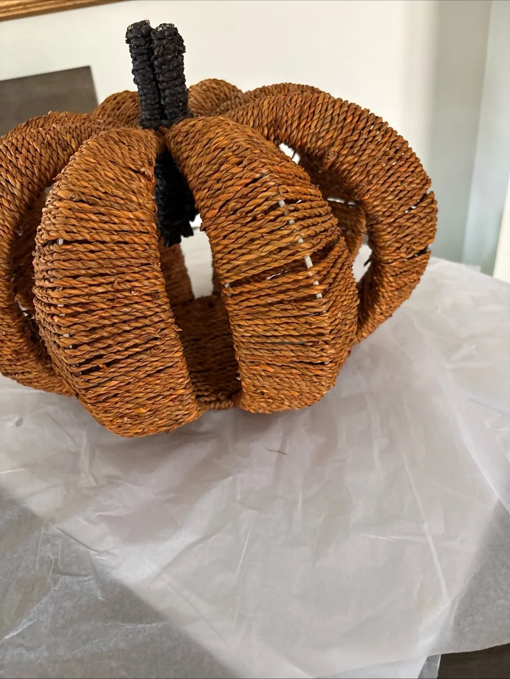 Large Rustic Orange Rope Pumpkin 11” Tall & 15” Wide.   Made In India